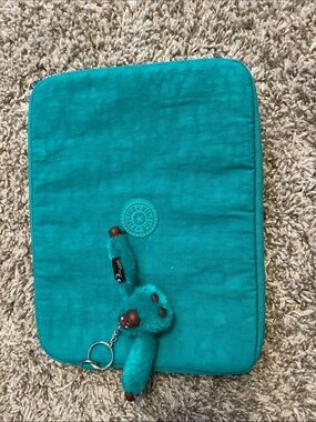 Kipling Teal Tablet Pouch with Monkey Keychain